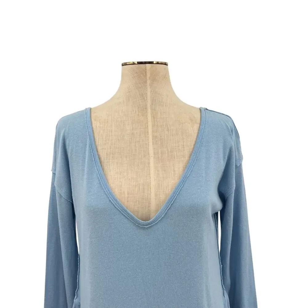 Free People We The Free Rose Petal Tee Shirt Long Sleeve‎ Blue Size Large
